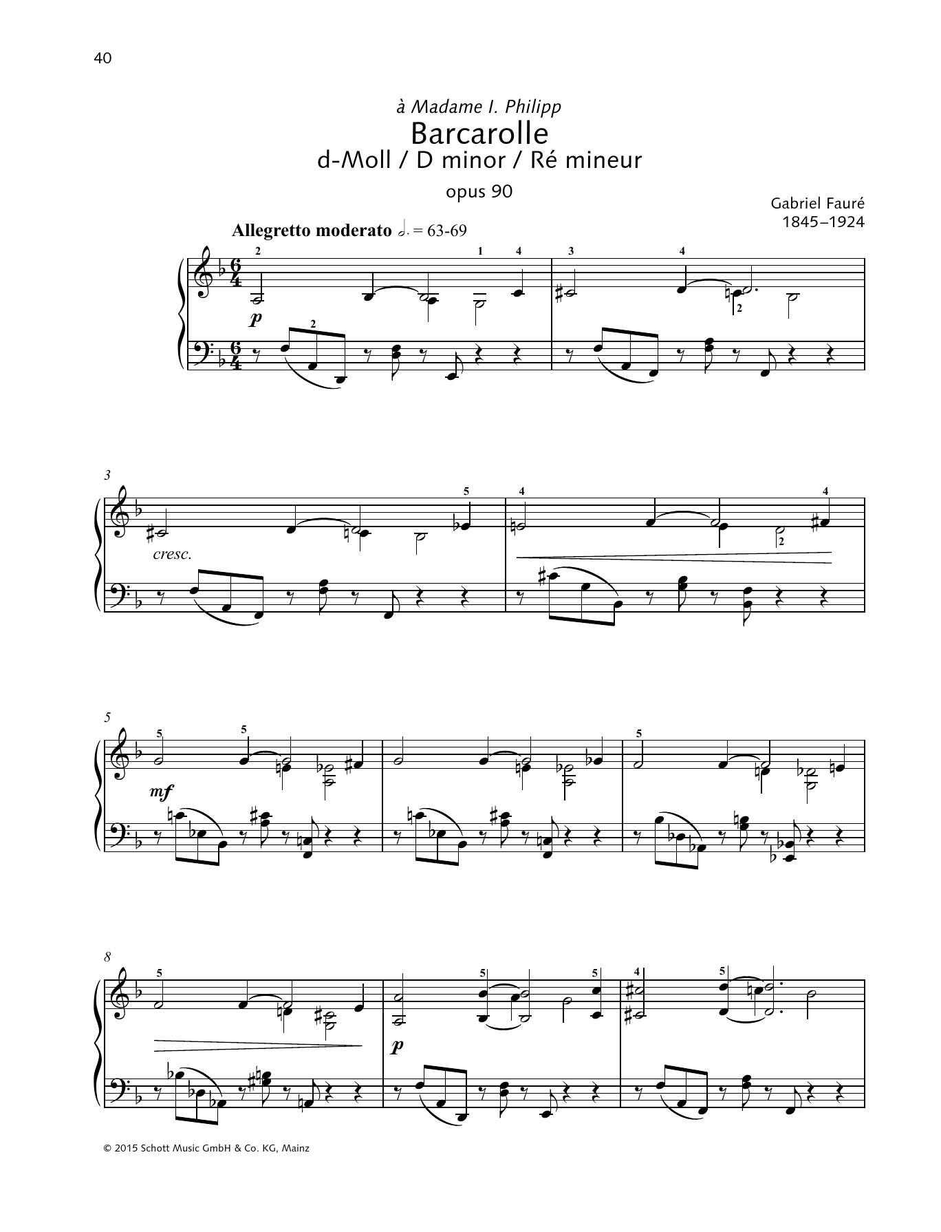 Gabriel Fauré Barcarolle sheet music notes and chords. Download Printable PDF.