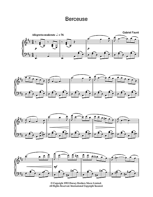 Learn to play Gabriel Fauré Berceuse sheet music for Piano Solo in minutes. Gabriel Fauré Berceuse sheet music notes and chords. Download Printable PDF.