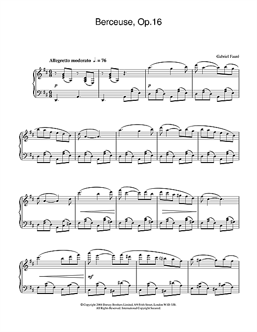 Learn to play Gabriel Fauré Berceuse, Op.16 sheet music for Piano Solo in minutes. Gabriel Fauré Berceuse, Op.16 sheet music notes and chords. Download Printable PDF.