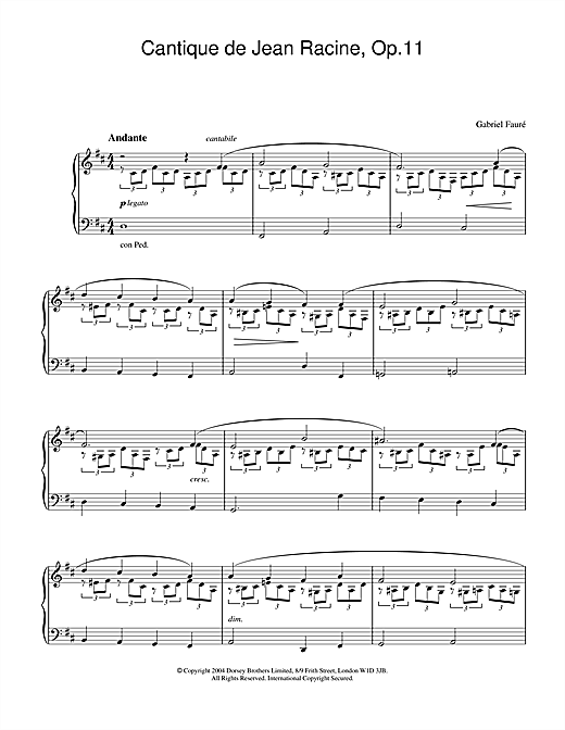 Learn to play Gabriel Fauré Cantique de Jean Racine, Op.11 sheet music for Piano Solo in minutes. Gabriel Fauré Cantique de Jean Racine, Op.11 sheet music notes and chords. Download Printable PDF.