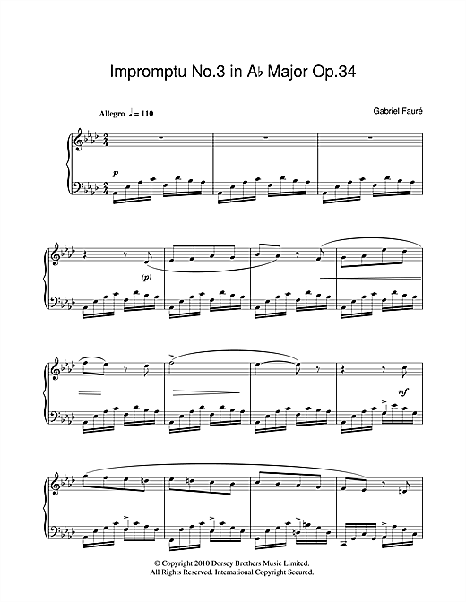 Learn to play Gabriel Fauré Impromptu No.3 In A Flat sheet music for Piano Solo in minutes. Gabriel Fauré Impromptu No.3 In A Flat sheet music notes and chords. Download Printable PDF.
