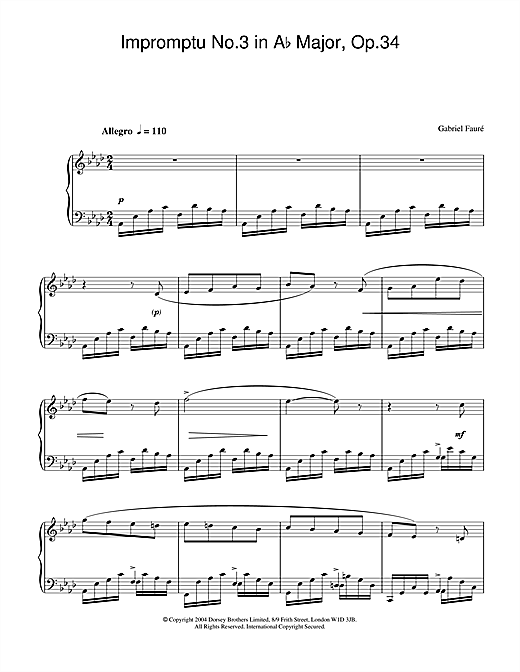 Learn to play Gabriel Fauré Impromptu No.3 in A Flat Major, Op.34 sheet music for Piano Solo in minutes. Gabriel Fauré Impromptu No.3 in A Flat Major, Op.34 sheet music notes and chords. Download Printable PDF.