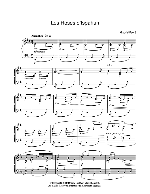 Learn to play Gabriel Fauré Les Roses D'Ispahan sheet music for Piano Solo in minutes. Gabriel Fauré Les Roses D'Ispahan sheet music notes and chords. Download Printable PDF.