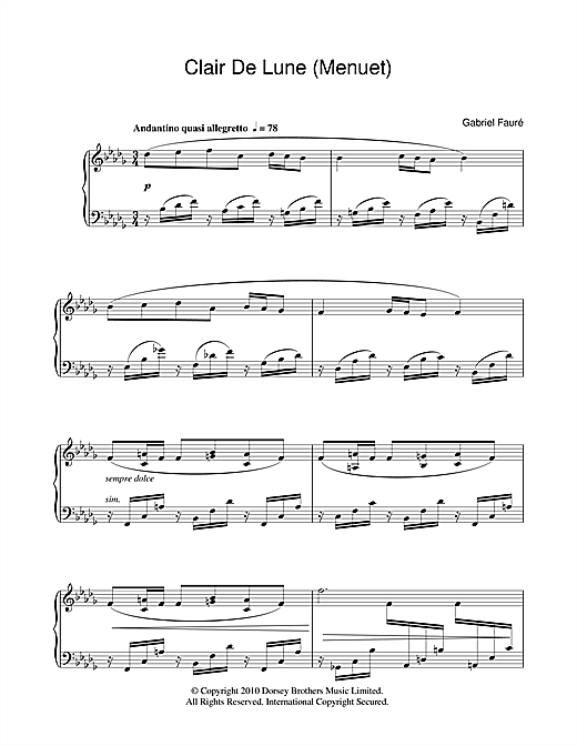 Learn to play Gabriel Fauré Minuet From Clair De Lune sheet music for Piano Solo in minutes. Gabriel Fauré Minuet From Clair De Lune sheet music notes and chords. Download Printable PDF.