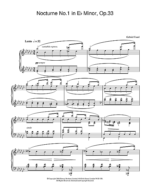 Learn to play Gabriel Fauré Nocturne No.1 in E Flat Minor, Op.33 sheet music for Piano Solo in minutes. Gabriel Fauré Nocturne No.1 in E Flat Minor, Op.33 sheet music notes and chords. Download Printable PDF.