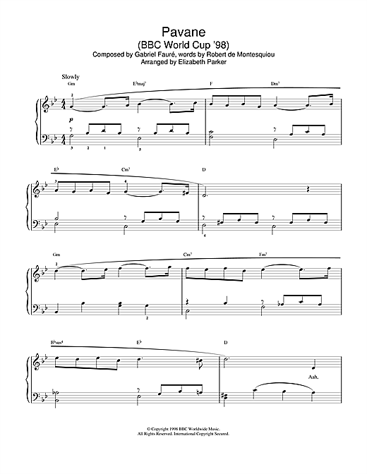 Gabriel Fauré Pavane sheet music notes and chords arranged for Beginner Piano (Abridged)