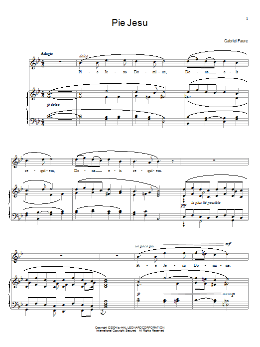 Gabriel Faure Pie Jesu sheet music notes and chords. Download Printable PDF.