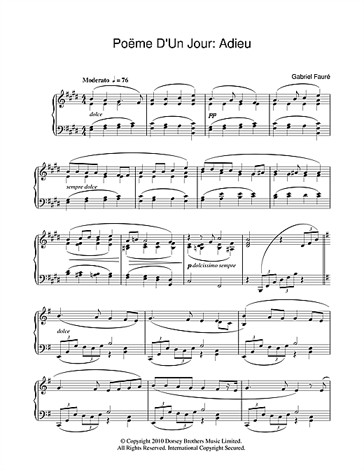 Learn to play Gabriel Fauré Poeme D'un Jour Op.21 sheet music for Piano Solo in minutes. Gabriel Fauré Poeme D'un Jour Op.21 sheet music notes and chords. Download Printable PDF.