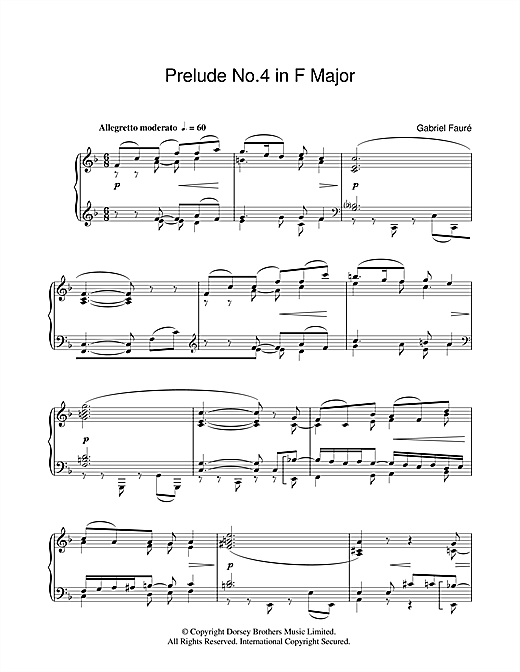 Learn to play Gabriel Fauré Prelude No.4 In F sheet music for Piano Solo in minutes. Gabriel Fauré Prelude No.4 In F sheet music notes and chords