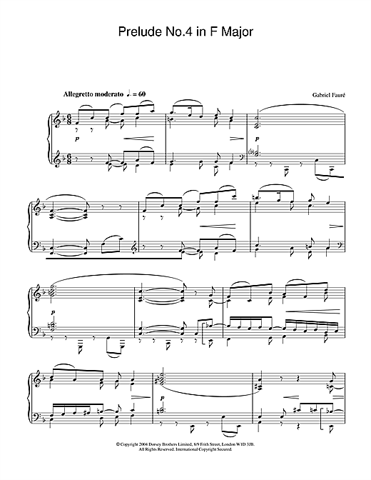 Learn to play Gabriel Fauré Prelude No.4 in F Major sheet music for Piano Solo in minutes. Gabriel Fauré Prelude No.4 in F Major sheet music notes and chords. Download Printable PDF.