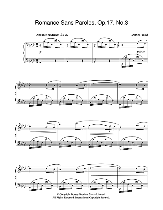 Learn to play Gabriel Fauré Romance Sans Paroles Op.17, No.3 sheet music for Piano Solo in minutes. Gabriel Fauré Romance Sans Paroles Op.17, No.3 sheet music notes and chords