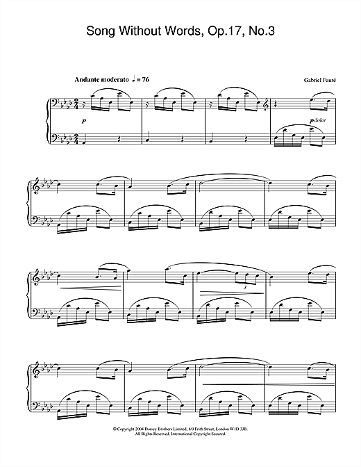 Learn to play Gabriel Fauré Song Without Words, Op.17, No.3 sheet music for Piano Solo in minutes. Gabriel Fauré Song Without Words, Op.17, No.3 sheet music notes and chords. Download Printable PDF.