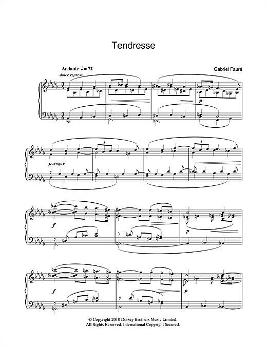 Learn to play Gabriel Fauré Tendresse sheet music for Piano Solo in minutes. Gabriel Fauré Tendresse sheet music notes and chords. Download Printable PDF.