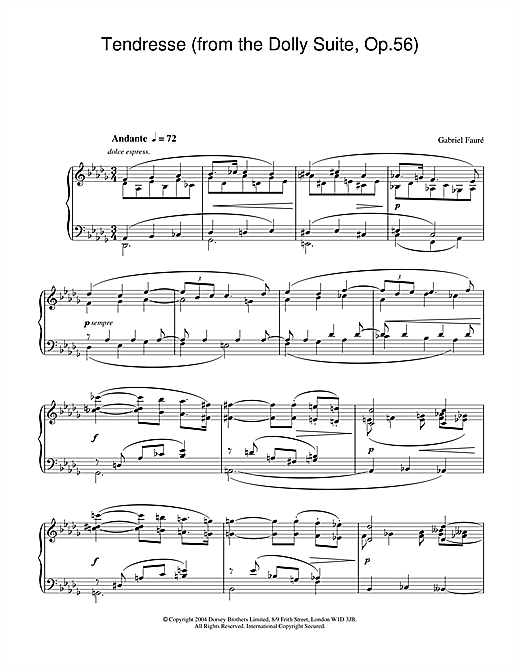Learn to play Gabriel Fauré Tendresse (from the Dolly Suite, Op.56) sheet music for Piano Solo in minutes. Gabriel Fauré Tendresse (from the Dolly Suite, Op.56) sheet music notes and chords