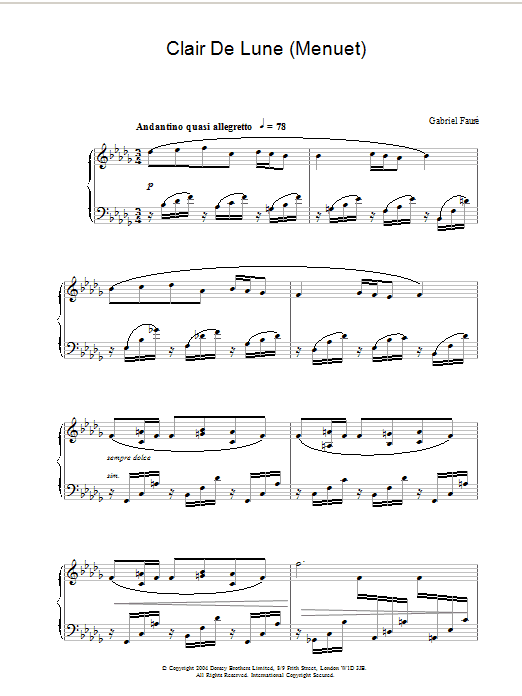 Gabriel Faure Clair De Lune Menuet Sheet Music Pdf Notes Chords Classical Score Piano Solo Download Printable Sku