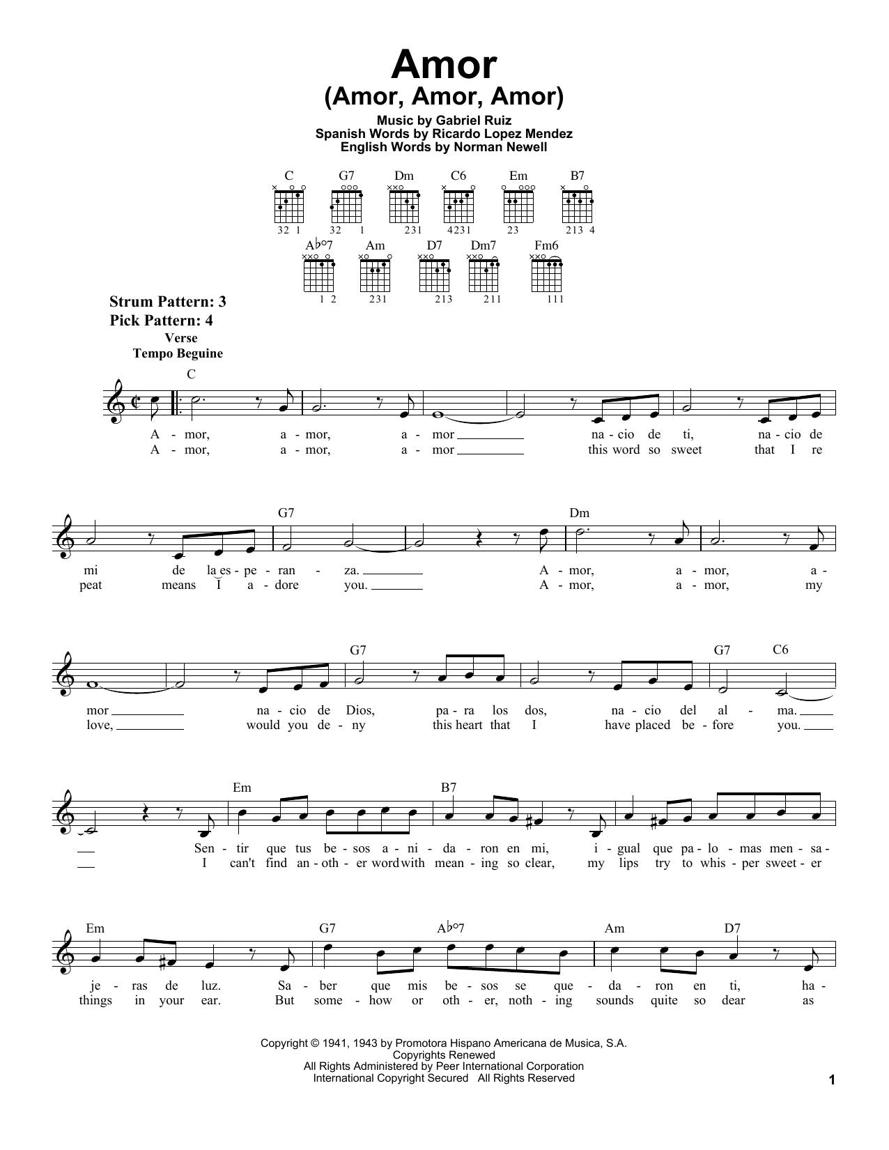 Gabriel Ruiz Amor (Amor, Amor, Amor) sheet music notes and chords. Download Printable PDF.