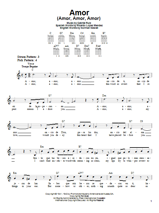 Gabriel Ruiz Amor (Amor, Amor, Amor) sheet music notes and chords. Download Printable PDF.