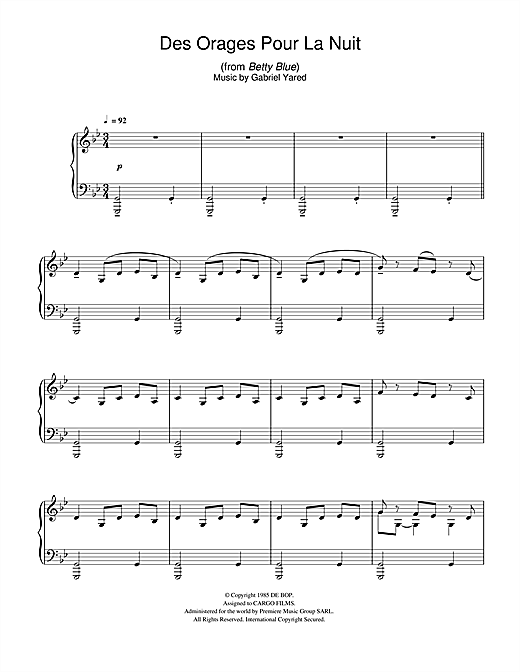 Gabriel Yared Des Orages Pour La Nuit (from Betty Blue) sheet music notes and chords. Download Printable PDF.
