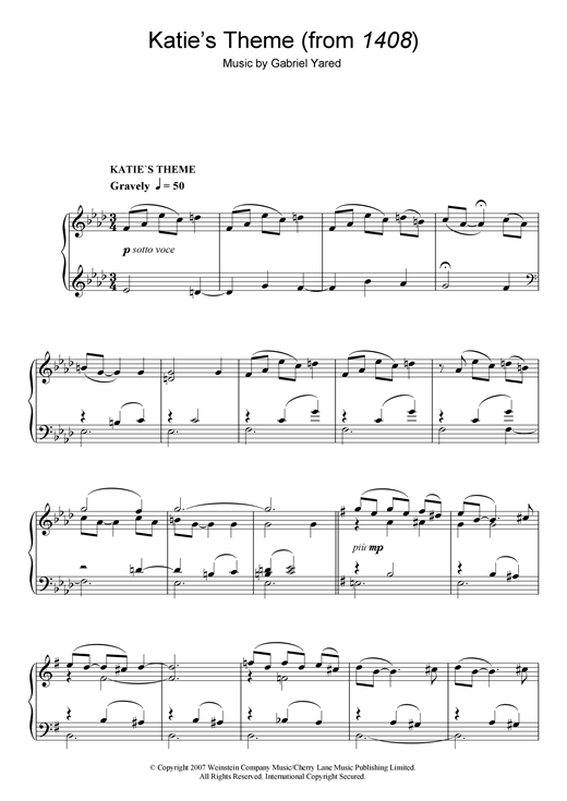 Learn to play Gabriel Yared Katie's Theme (from 1408) sheet music for Piano Solo in minutes. Gabriel Yared Katie's Theme (from 1408) sheet music notes and chords. Download Printable PDF.