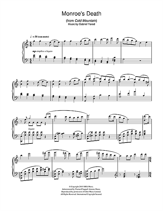 Gabriel Yared Monroe's Death (from Cold Mountain) sheet music notes and chords. Download Printable PDF.