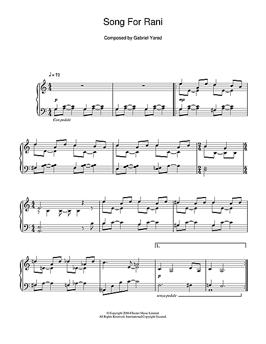 Learn to play Gabriel Yared Song For Rani sheet music for Piano Solo in minutes. Gabriel Yared Song For Rani sheet music notes and chords. Download Printable PDF.