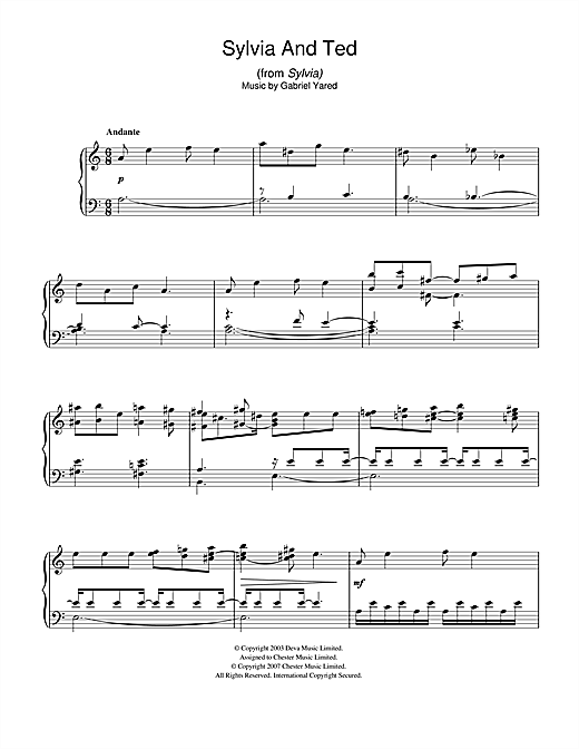 Learn to play Gabriel Yared Sylvia and Ted (from Sylvia) sheet music for Piano Solo in minutes. Price: 7.8900$ Gabriel Yared Sylvia and Ted (from Sylvia) sheet music notes and chords. Download Printable PDF.