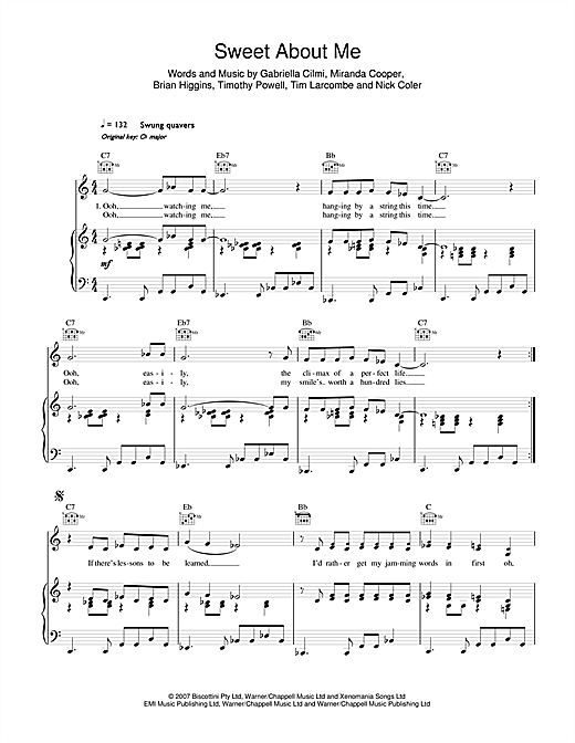 Gabriella Cilmi Sweet About Me Sheet Music Pdf Notes Chords Pop Score Piano Vocal Guitar Right Hand Melody Download Printable Sku