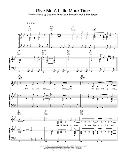 Gabrielle Give Me A Little More Time sheet music notes and chords. Download Printable PDF.