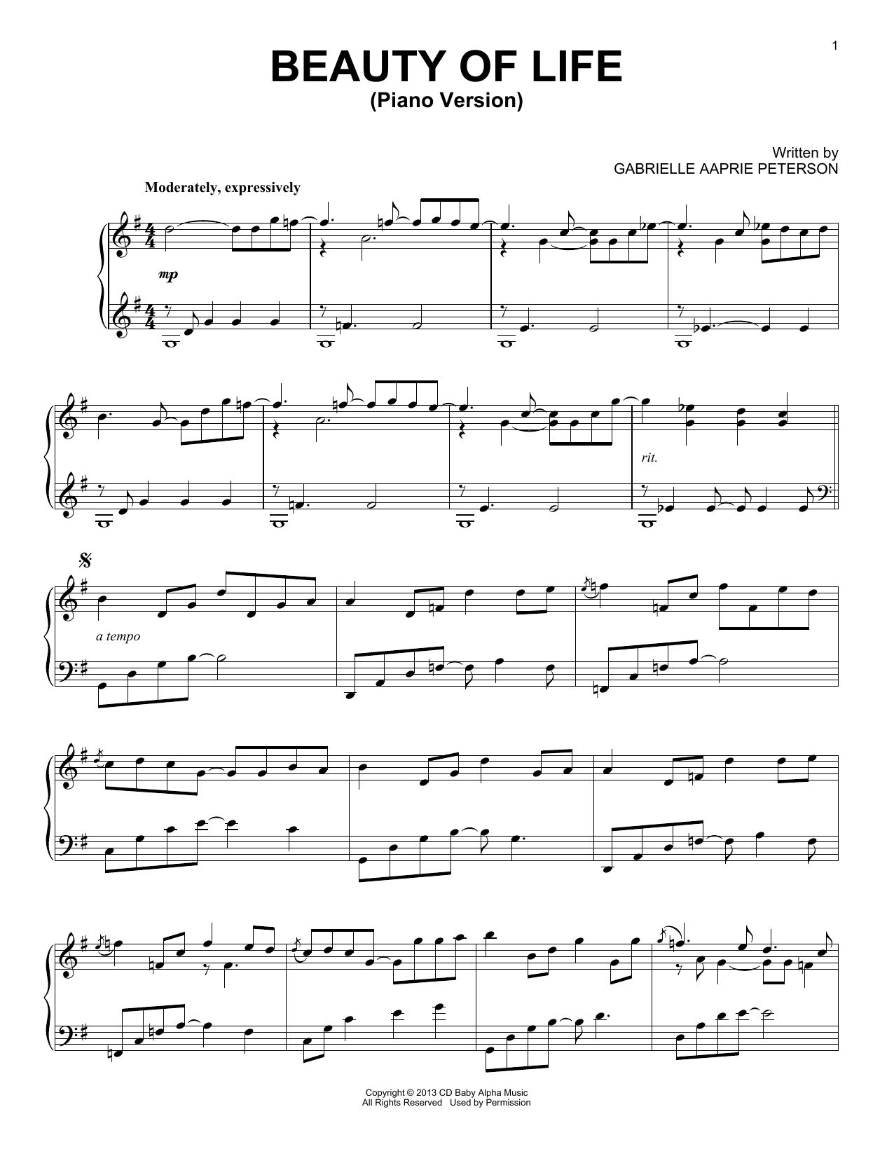 Learn to play Gabrielle Aapri Beauty Of Life sheet music for Piano Solo in minutes. Price: 7.8900$ Gabrielle Aapri Beauty Of Life sheet music notes and chords arranged for Piano Solo