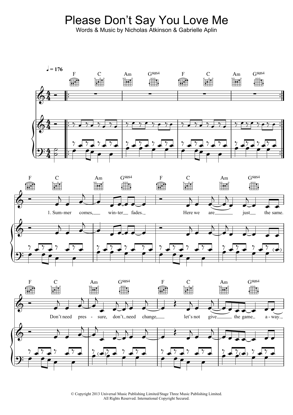Gabrielle Aplin Please Dont Say You Love Me Sheet Music Pdf Notes Chords Pop Score