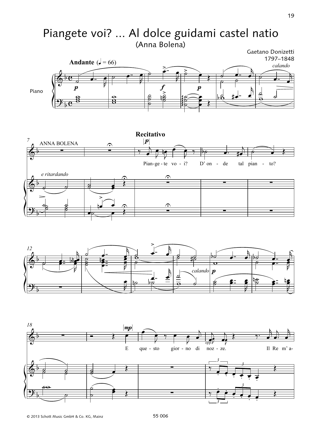 Learn to play Gaetano Donizetti Piangete voi? Al dolce guidami castel natio sheet music for Piano & Vocal in minutes. Price: 6.9900$ Gaetano Donizetti Piangete voi? Al dolce guidami castel natio sheet music notes and chords arranged for Piano & Vocal