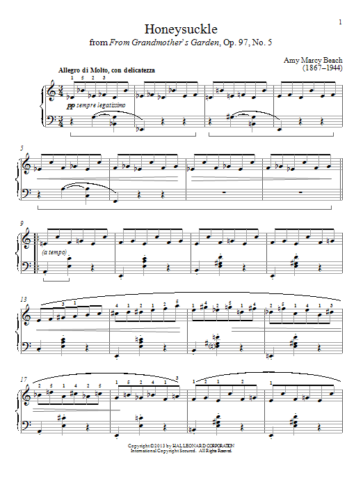 Learn to play Gail Smith Honeysuckle sheet music for Piano Solo in minutes. Gail Smith Honeysuckle sheet music notes and chords. Download Printable PDF.