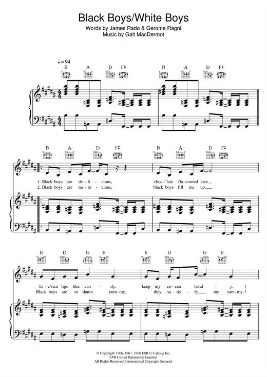 Learn to play Galt MacDermot Black Boys (from 'Hair') sheet music for Easy Piano in minutes. Price: 6.9900$ Galt MacDermot Black Boys (from 'Hair') sheet music notes and chords arranged for Easy Piano