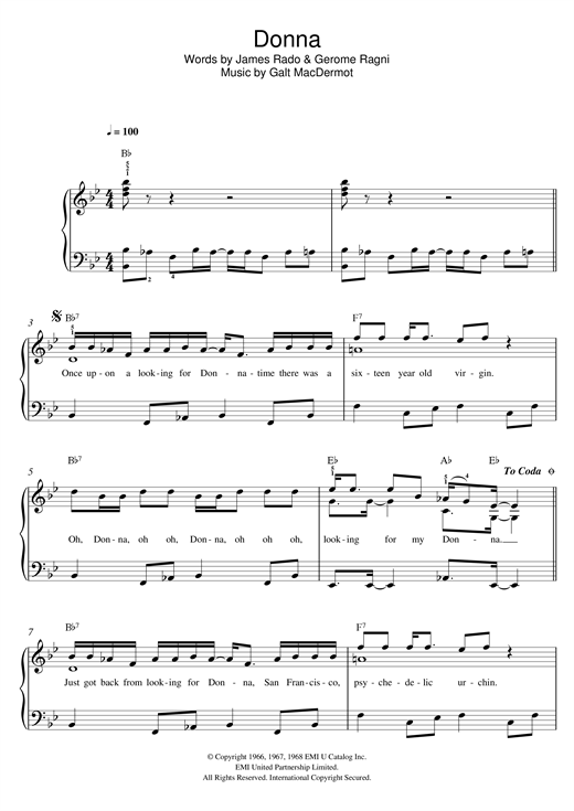 Learn to play Galt MacDermot Donna (from 'Hair') sheet music for Easy Piano in minutes. Price: 6.9900$ Galt MacDermot Donna (from 'Hair') sheet music notes and chords arranged for Easy Piano