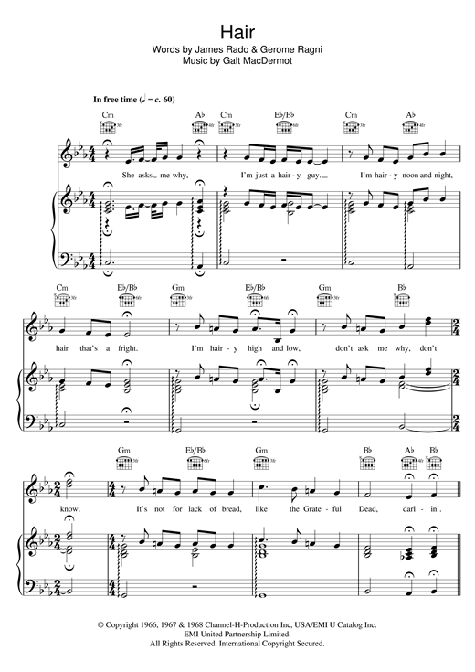 Learn to play Galt MacDermot Hair (from 'Hair') sheet music for Easy Piano in minutes. Price: 6.9900$ Galt MacDermot Hair (from 'Hair') sheet music notes and chords arranged for Easy Piano