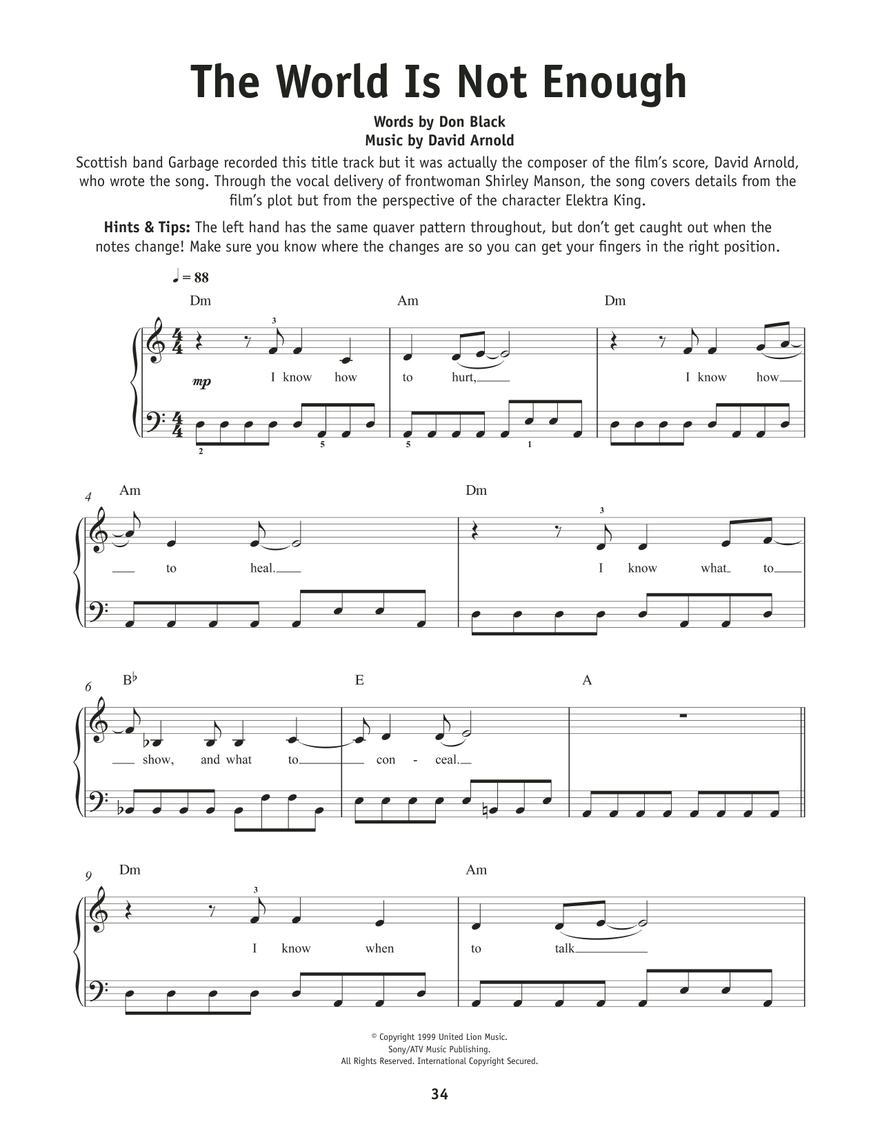 Garbage The World Is Not Enough sheet music notes and chords. Download Printable PDF.