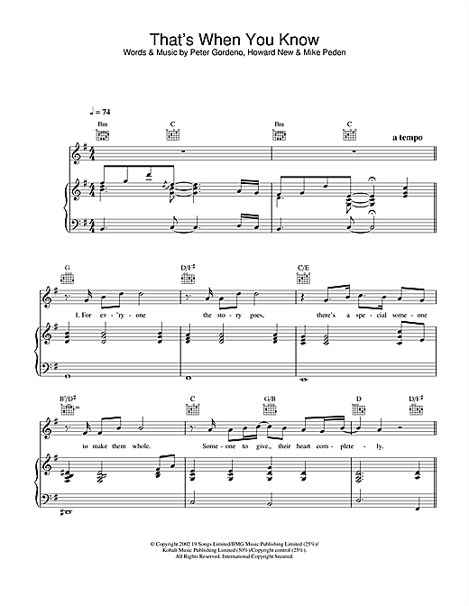 Learn to play Gareth Gates That's When You Know sheet music for Piano, Vocal & Guitar in minutes. Price: 7.7900$ Gareth Gates That's When You Know sheet music notes and chords. Download Printable PDF.
