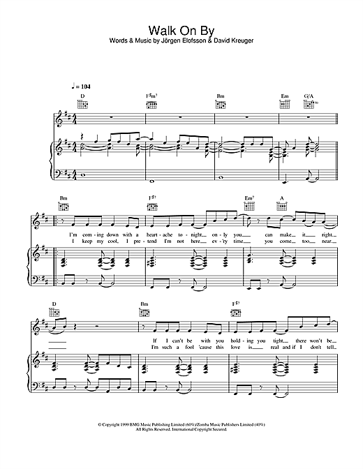 Gareth Gates Walk On By sheet music notes and chords. Download Printable PDF.