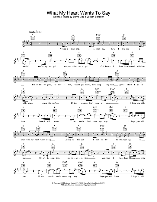 Learn to play Gareth Gates What My Heart Wants To Say sheet music for Lead Sheet / Fake Book in minutes. Gareth Gates What My Heart Wants To Say sheet music notes and chords. Download Printable PDF.
