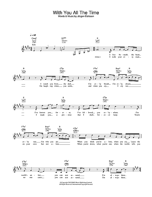 Learn to play Gareth Gates With You All The Time sheet music for Lead Sheet / Fake Book in minutes. Gareth Gates With You All The Time sheet music notes and chords. Download Printable PDF.