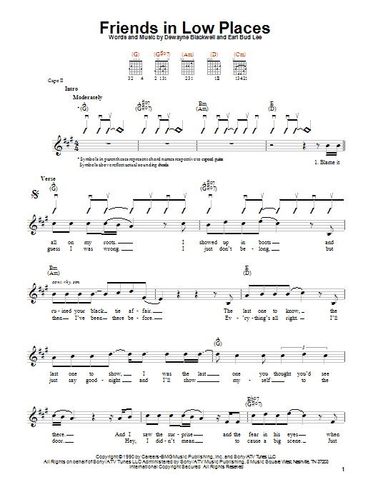 Preview Garth Brooks Friends In Low Places Pop sheet music, notes and chords for Lyrics & Chords, SKU: 80063 sheet music, piano notes, chords, guitar tabs, score, transpose, transcribe, how to play, guide, download, learn, tutorial, progression, song, artist, awards, billboard, mtv, vh1, tour, single, album, release