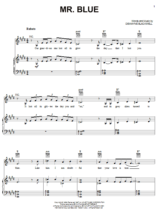 Garth Brooks Mr. Blue sheet music notes and chords. Download Printable PDF.