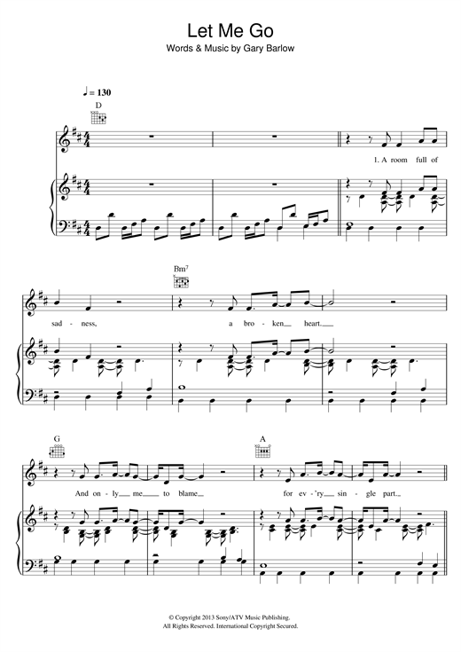 Gary Barlow Let Me Go sheet music notes and chords. Download Printable PDF.