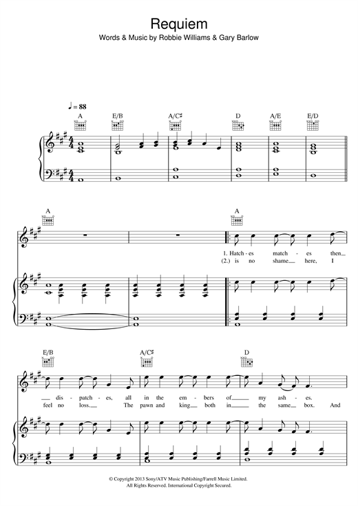 Gary Barlow Requiem sheet music notes and chords. Download Printable PDF.