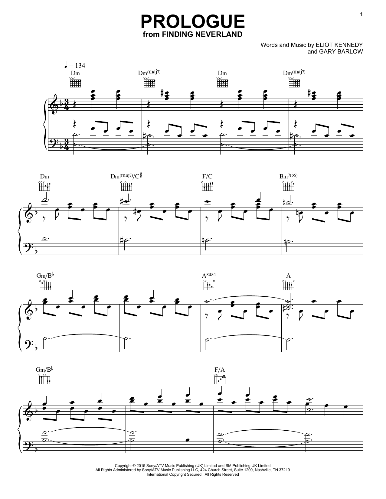 Gary Barlow & Eliot Kennedy Prologue sheet music notes and chords. Download Printable PDF.