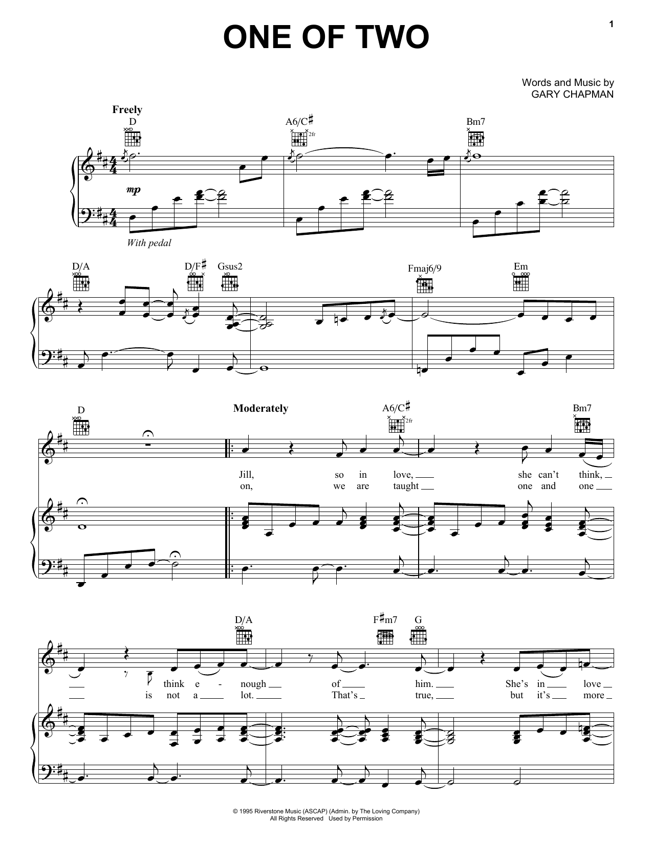 Gary Chapman One Of Two sheet music notes and chords. Download Printable PDF.