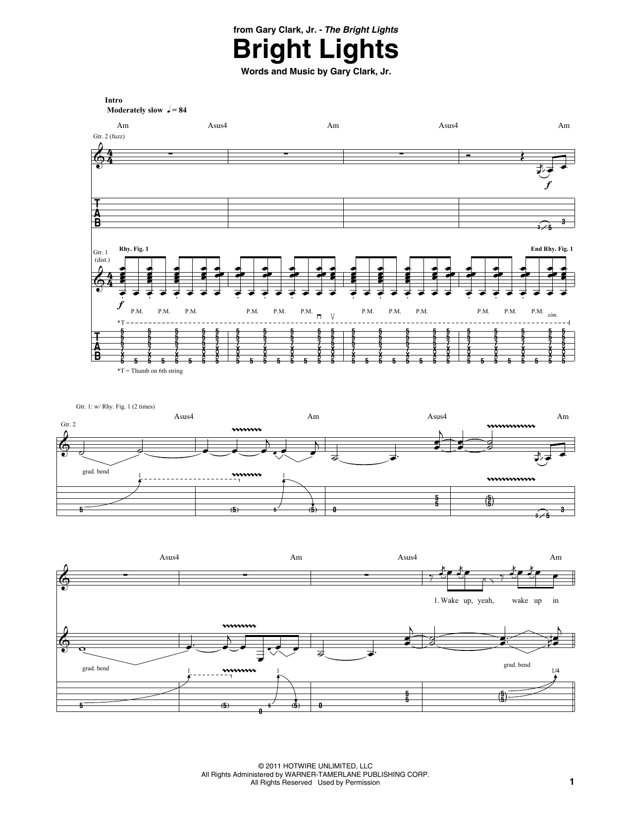 Gary Clark, Jr. Bright Lights sheet music notes and chords. Download Printable PDF.