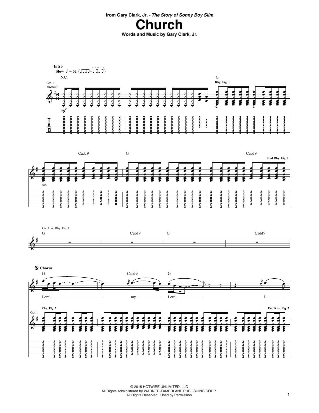 Gary Clark, Jr. Church sheet music notes and chords. Download Printable PDF.