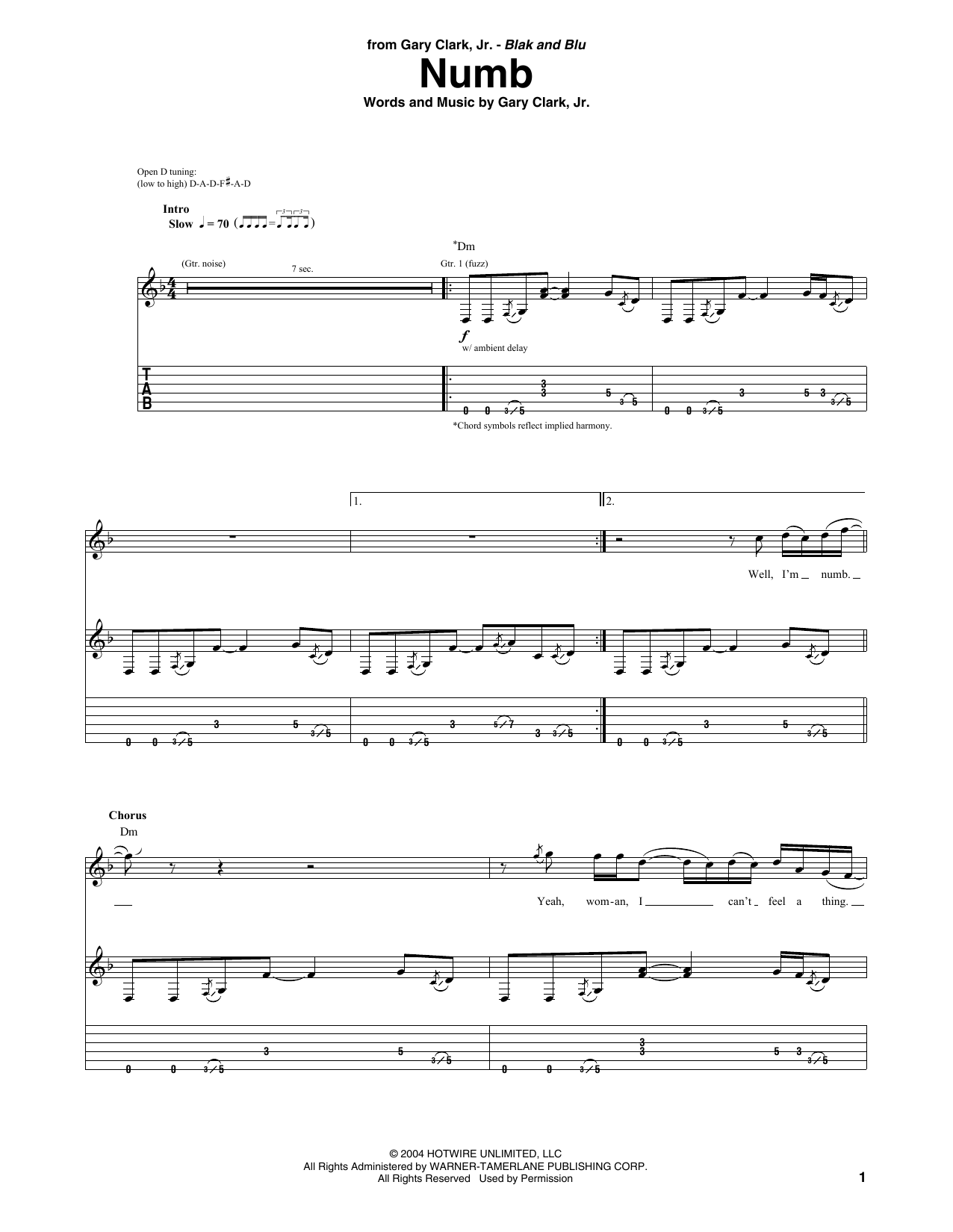 Gary Clark, Jr. Numb sheet music notes and chords. Download Printable PDF.