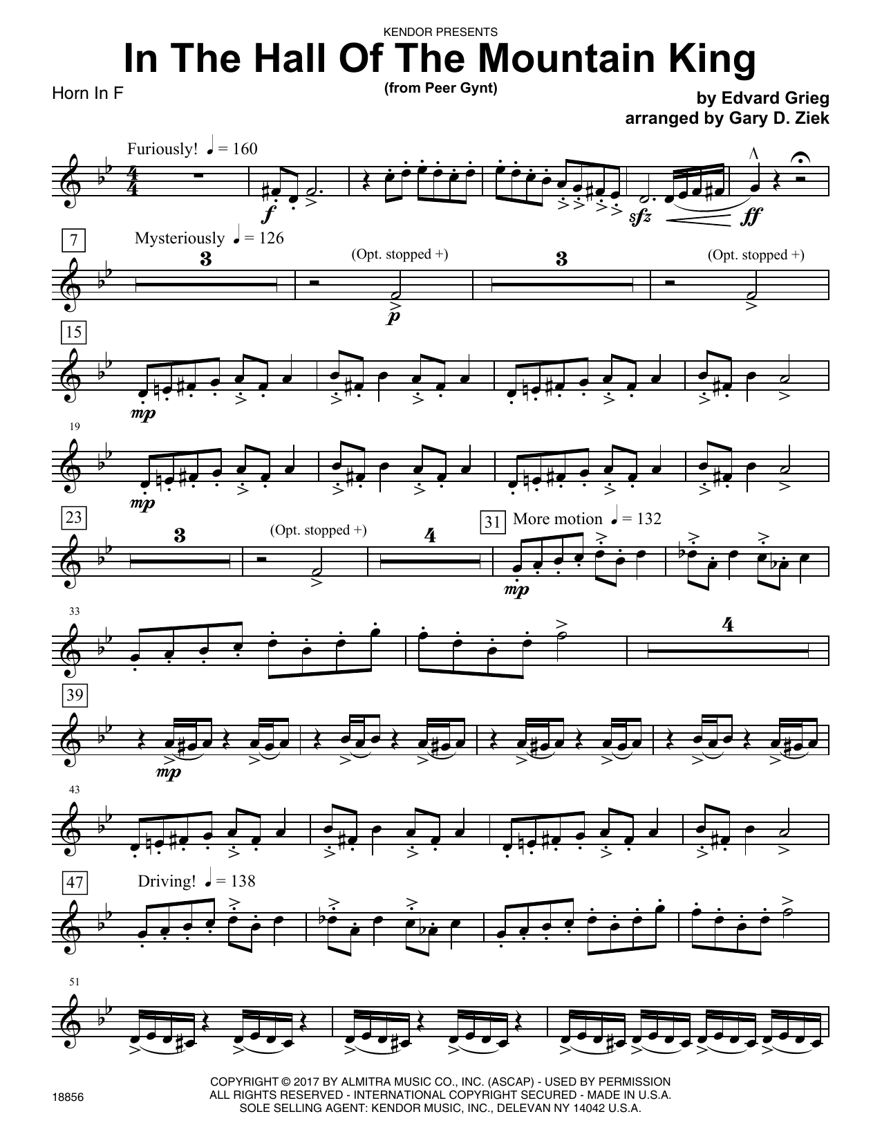 Gary D. Ziek In The Hall Of The Mountain King (from Peer Gynt) - Horn in F sheet music notes and chords. Download Printable PDF.